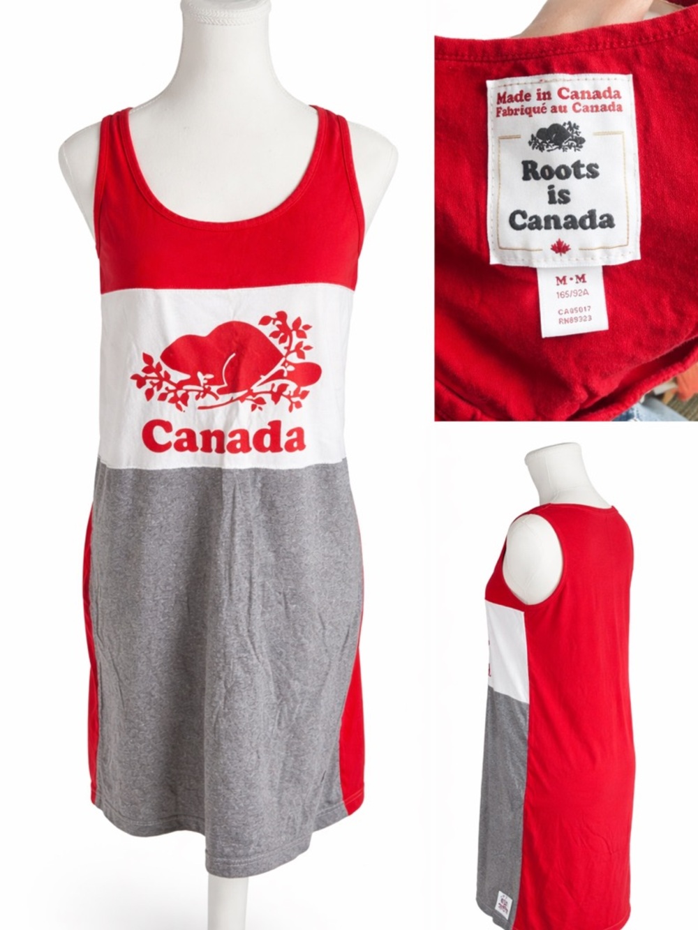 Roots Canada Tank Dress | Red White Grey | Size M 🇨🇦